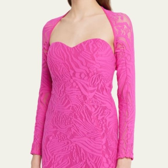 NWT size XL FUZZI Long-Sleeve Pink Stretch Lace Shrug Bolero - Picture 3 of 7